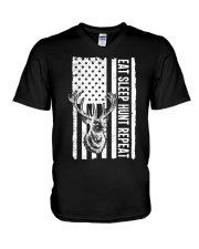 Eat Sleep Hunt Repeat Hunting Hunter Deer American Flag V-Neck T-Shirt tile