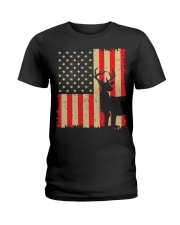 Deer Hunting Vintage Distressed American Flag Ladies T-Shirt tile