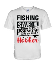 Vintage Fishing Saved Me From Being A Porn Star V-Neck T-Shirt tile