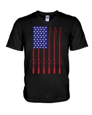 Fathers Day Fishing Flag Gift V-Neck T-Shirt tile