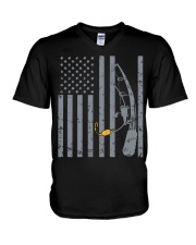 American Flag Fishing Funny V-Neck T-Shirt tile