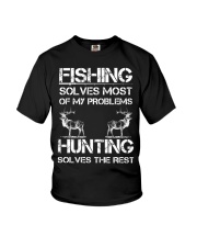 Fishing & Deer Hunting Solve Problems Funny Youth T-Shirt tile