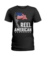 Patriotic Funny Fishing American Flag Ladies T-Shirt tile