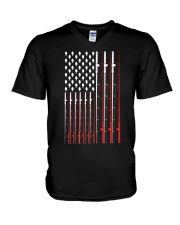 Fishing Rod American Flag Funny V-Neck T-Shirt tile