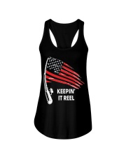 American Flag Fishing Keepin It Reel Ladies Flowy Tank tile