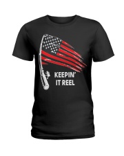 American Flag Fishing Keepin It Reel Ladies T-Shirt tile