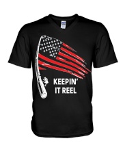 American Flag Fishing Keepin It Reel V-Neck T-Shirt tile