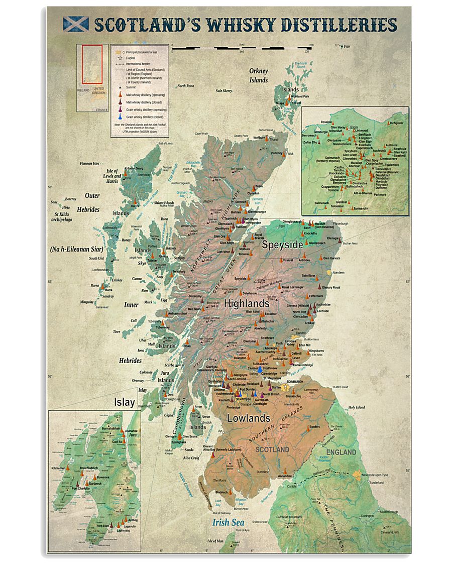 Scotland's Whisky Distilleries Map 11x17 Poster