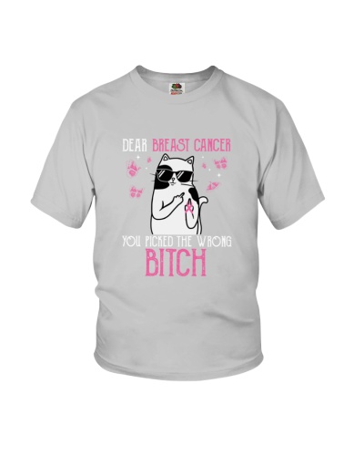 Dear Breast Cancer You Picked The Wrong Cat Breast Cancer Awareness - Interesting Cat Youth T-Shirt