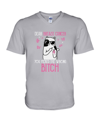 Dear Breast Cancer You Picked The Wrong Cat Breast Cancer Awareness - Interesting Cat V-Neck T-Shirt