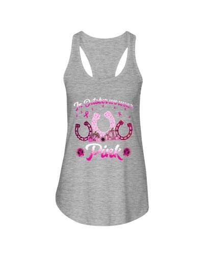In October We Wear Pink Breast Cancer Awareness - Gift For Horse Lovers Ladies Flowy Tank