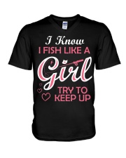 Fishing Tee Shirts Fishing Girl Try To Keep Up V-Neck T-Shirt tile