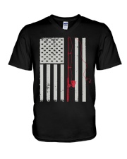 American Flag Patriotic Fishing Pole Outdoorsma V-Neck T-Shirt tile