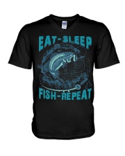 Eat Sleep Fish Repeat Funny Fishing Tee Shirt V-Neck T-Shirt tile