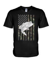 American Camouflage USA Flag Bass Fishing Fishe V-Neck T-Shirt tile
