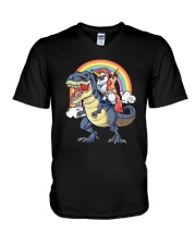 Unicorn And Chihuahua Riding A Dinosaur T-rex Shir V-Neck T-Shirt front