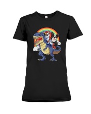 Unicorn And Boston Terrier Riding A Dinosaur T-rex Premium Fit Ladies Tee thumbnail