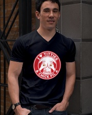 I Love Titties And Chick Fil A Hamburger Shirt V-Neck T-Shirt lifestyle-mens-vneck-front-2