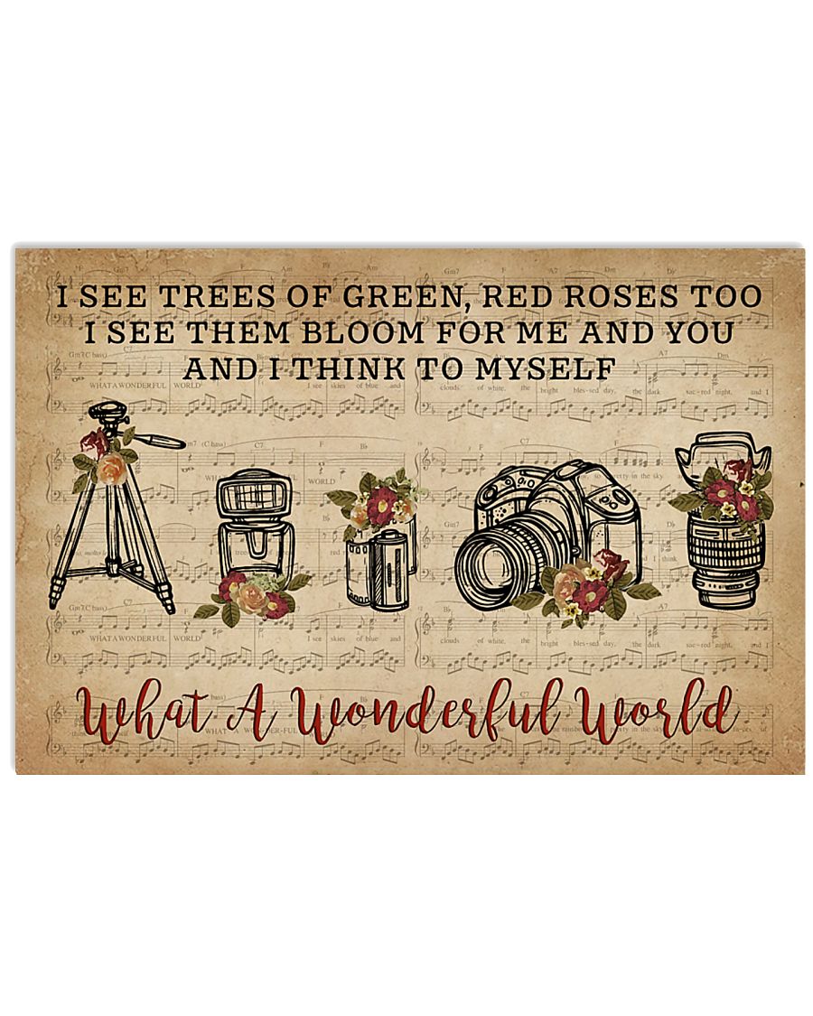 Floral Music Sheet Wonderful World Camera 17x11 Poster