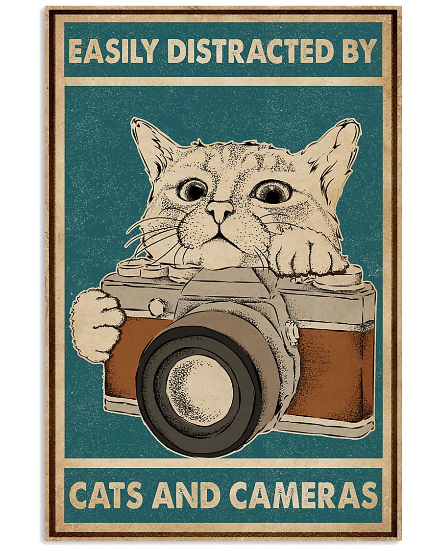 Retro Green Easily Distracted Cats And Cameras 11x17 Poster