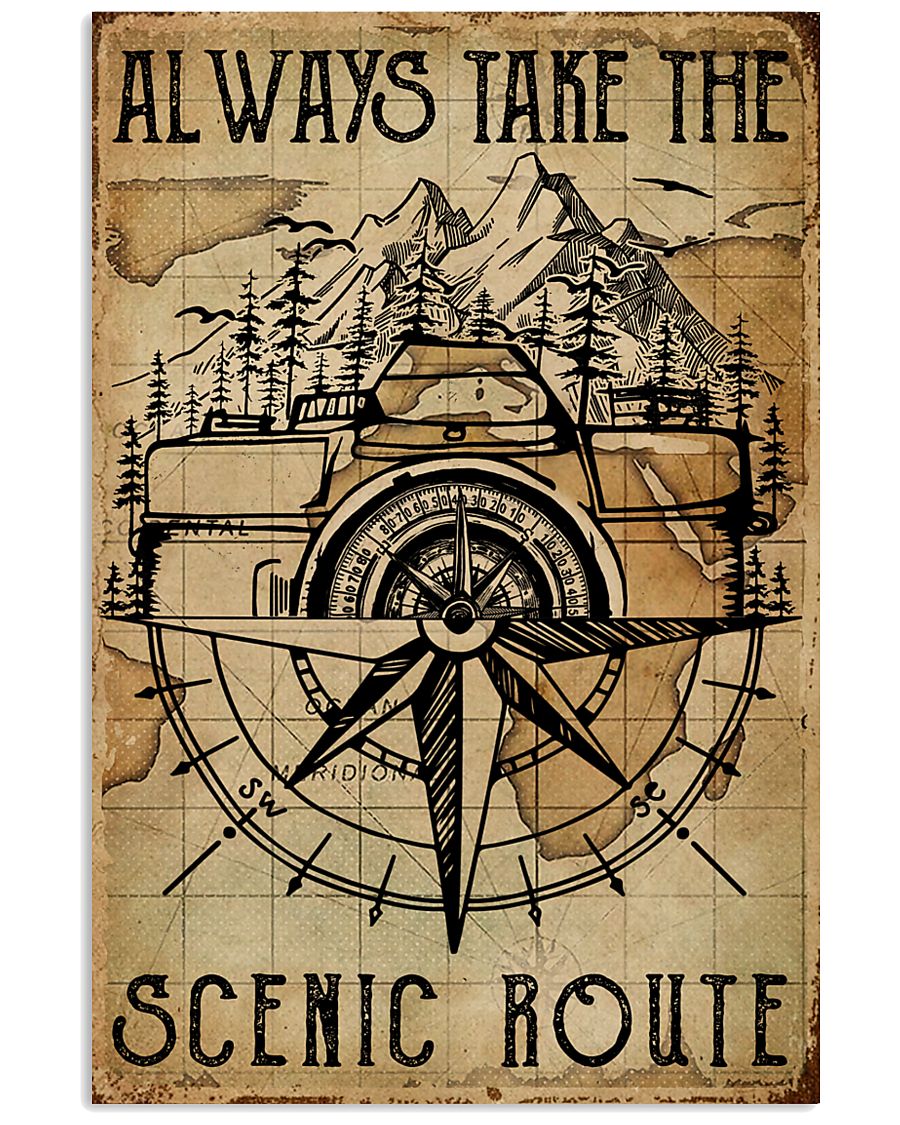 Vintage Always Take The Scenic Route Camera 11x17 Poster
