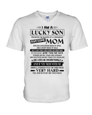 LUCKY SON GIFT - AWESOME MOM HEART GOLD BACKBONE V-Neck T-Shirt tile