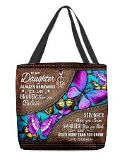 MOM TO DAUGHTER GIFT- BUTTERFLY- BRAVER STRONGER All-over Tote front