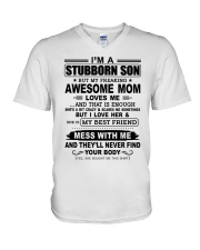 STUBBORN SON GIFT -AWESOME MOM SCARES- BEST FRIEND V-Neck T-Shirt tile