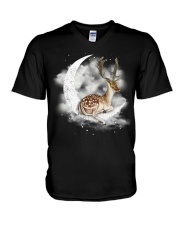 Deer Sit On The Moon V-Neck T-Shirt tile