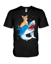 Chihuahua Riding Shark V-Neck T-Shirt tile