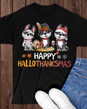 Boston Terrier Happy HALLOTHANKSMAS Classic T-Shirt apparel-classic-tshirt-lifestyle-front-158