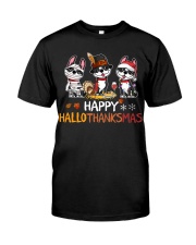 Boston Terrier Happy HALLOTHANKSMAS Classic T-Shirt front