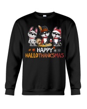 Boston Terrier Happy HALLOTHANKSMAS Crewneck Sweatshirt tile