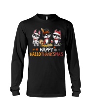 Boston Terrier Happy HALLOTHANKSMAS Long Sleeve Tee tile