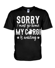 Corgi Sorry I Must Go Home V-Neck T-Shirt tile