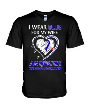 I Wear Blue For My Wife V-Neck T-Shirt tile