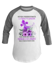 Never Underestimate A Fibro Warrior Baseball Tee tile