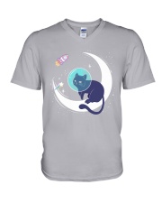 space cat adventure V-Neck T-Shirt tile