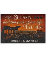 Personalized Guitarist And The Pick Live Here Doormat 22.5" x 15" front