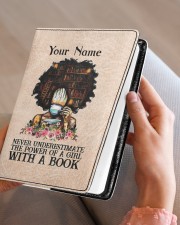 Never Underestimate The Power Of A Girl Notebooks Medium - Leather Notebook aos-medium-leather-notebook-lifestyle-front-05