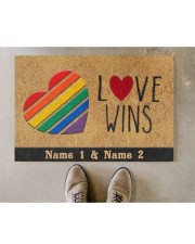 Custom LGBT Love Wins Personalized Name Doormat 22.5" x 15" aos-doormat-22-5x15-lifestyle-front-04
