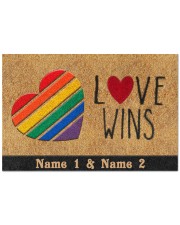 Custom LGBT Love Wins Personalized Name Doormat 22.5" x 15" front