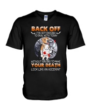 Staffordshire Terrier Back Off V-Neck T-Shirt tile