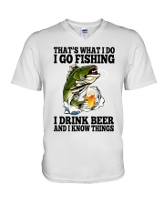 That's What I Do I Go Fishing I Drink Beer V-Neck T-Shirt tile