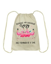Driving my husband crazy one Flamingo at a time Drawstring Bag tile