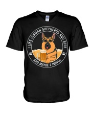 I like German Shepherds and beer V-Neck T-Shirt tile