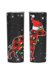 Red Plaid Puppy Lover Santa Christmas Pitbull Glitter Tumbler tile