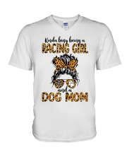 RACING GIRL AND DOG MOM V-Neck T-Shirt tile