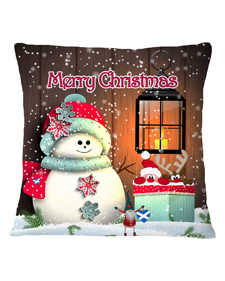 CUTE SNOWMAN SCOTTISH MERRY CHRISTMAS Square Pillowcase
