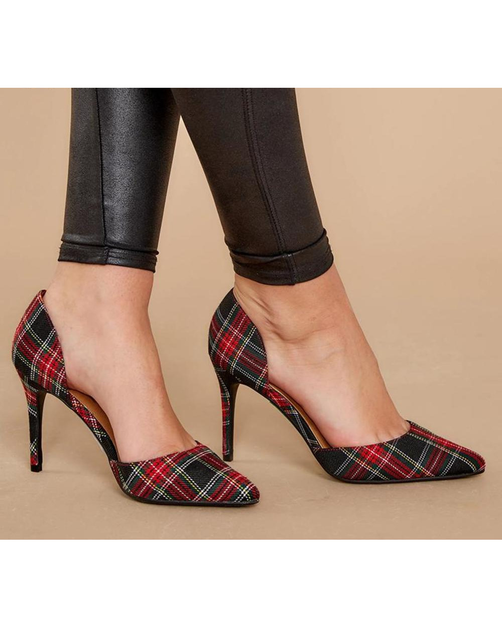 Elegant Scottish Pattern High Heels Thin Heels Shallow Pointed Toes template